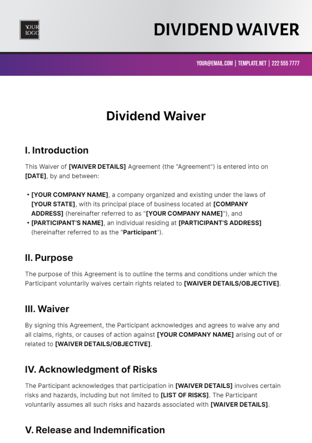 Dividend Waiver Template - Edit Online & Download