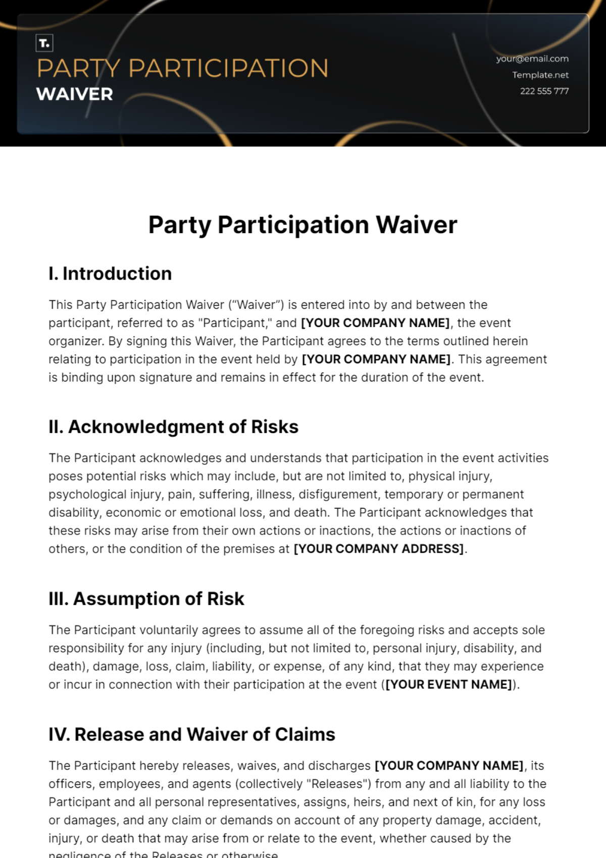 Party Waiver Template