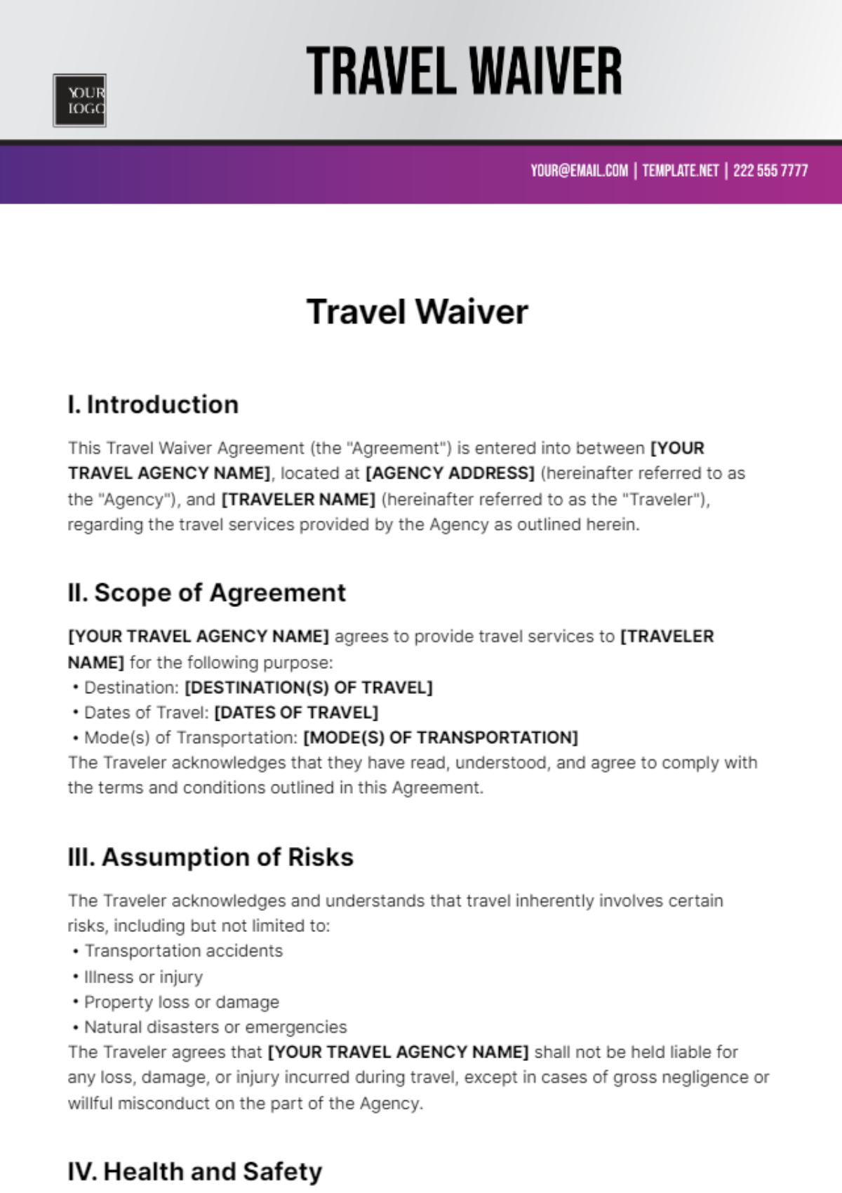 Travel Waiver Template