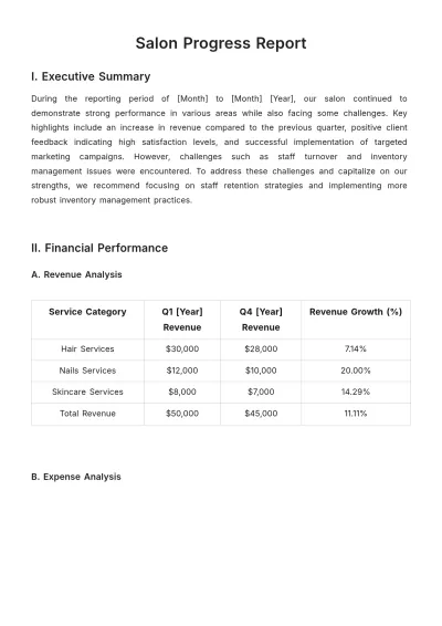 Free Salon Progress Report Template to Edit Online