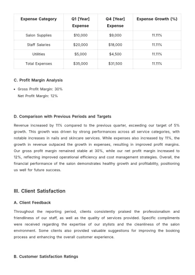 Free Salon Progress Report Template to Edit Online