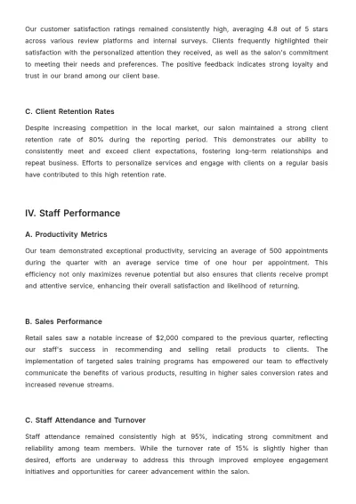 Free Salon Progress Report Template to Edit Online