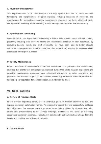 Free Salon Progress Report Template to Edit Online