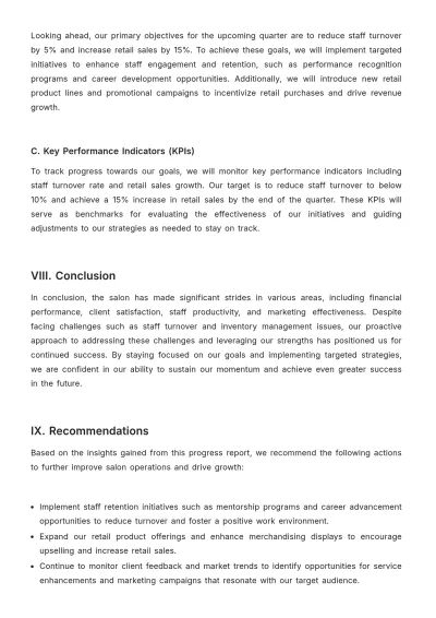 Free Salon Progress Report Template to Edit Online