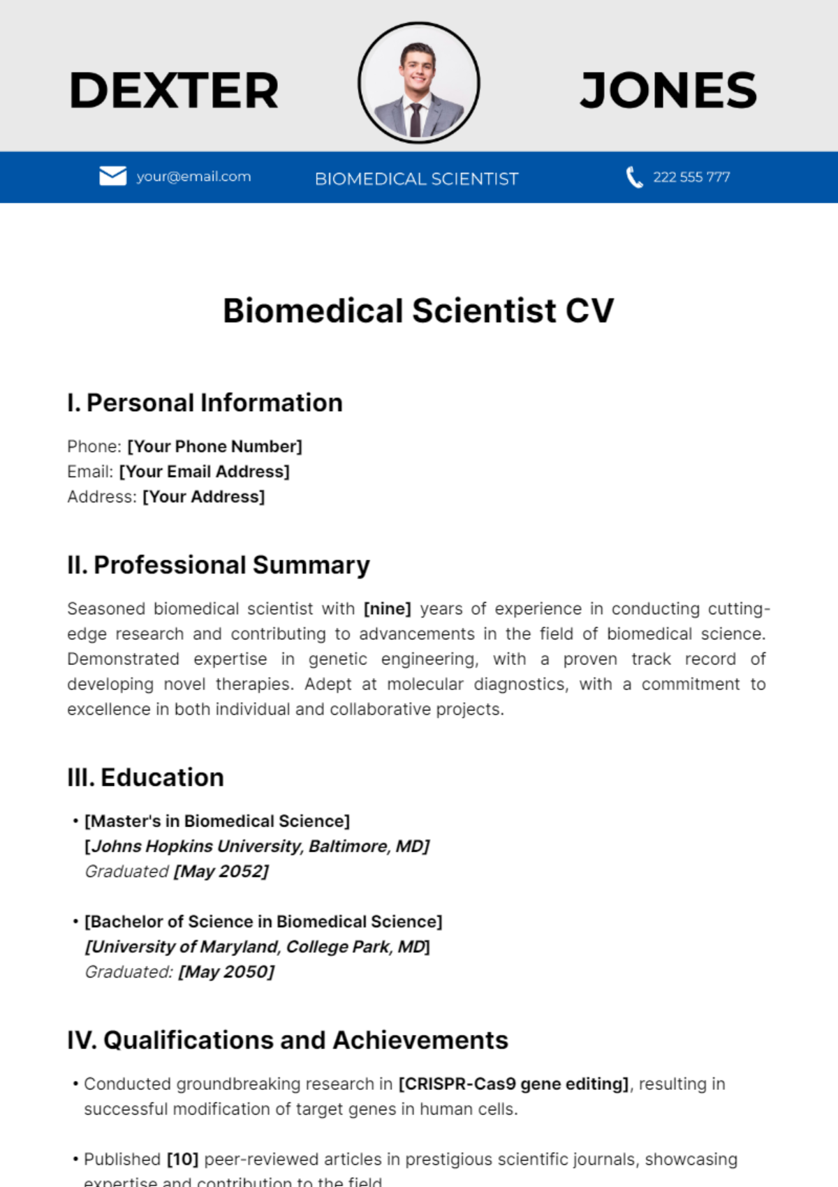 Biomedical Scientist CV Template
