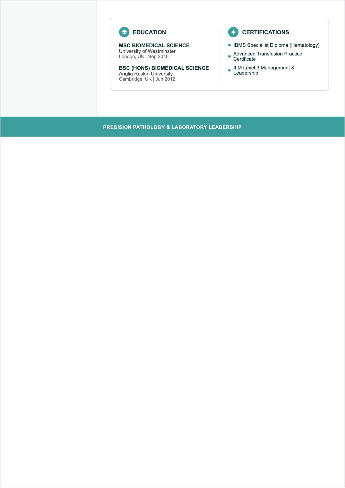 Free Biomedical Scientist ATS CV Template, AI CV Builder