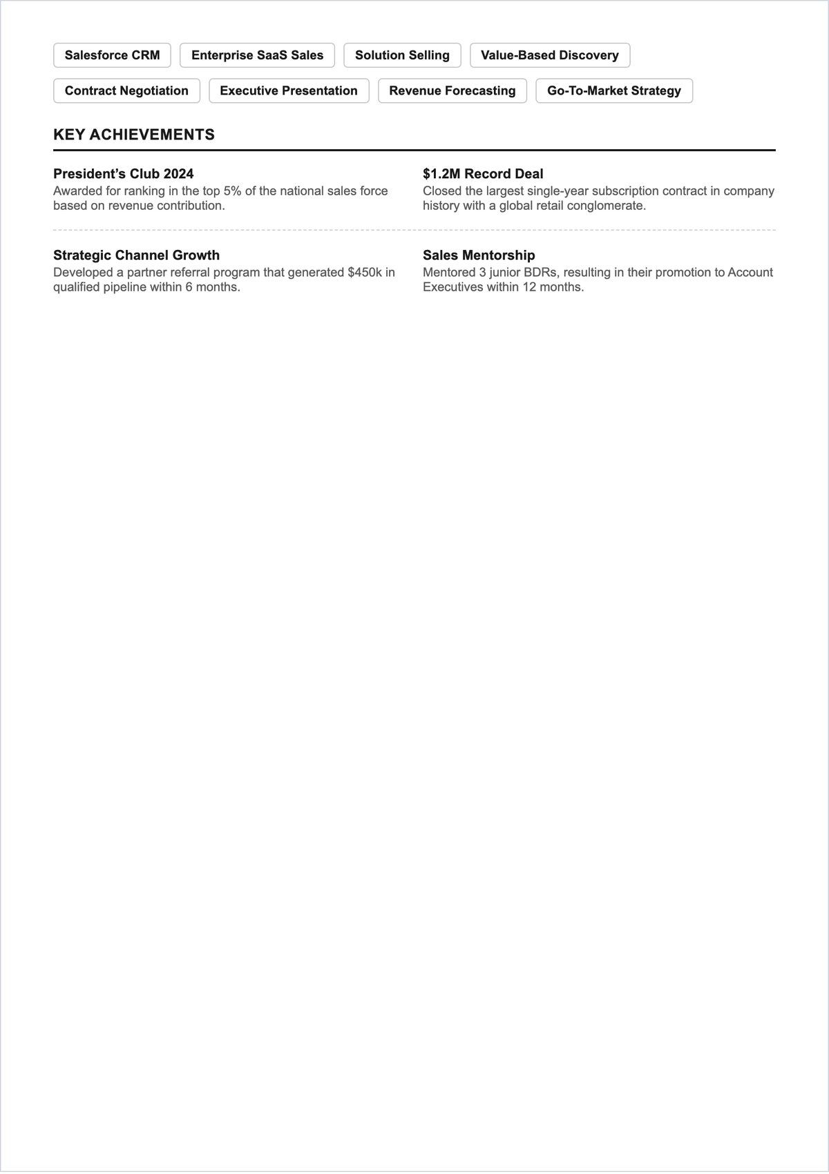 Free Sales Executive ATS CV Template, AI CV Builder