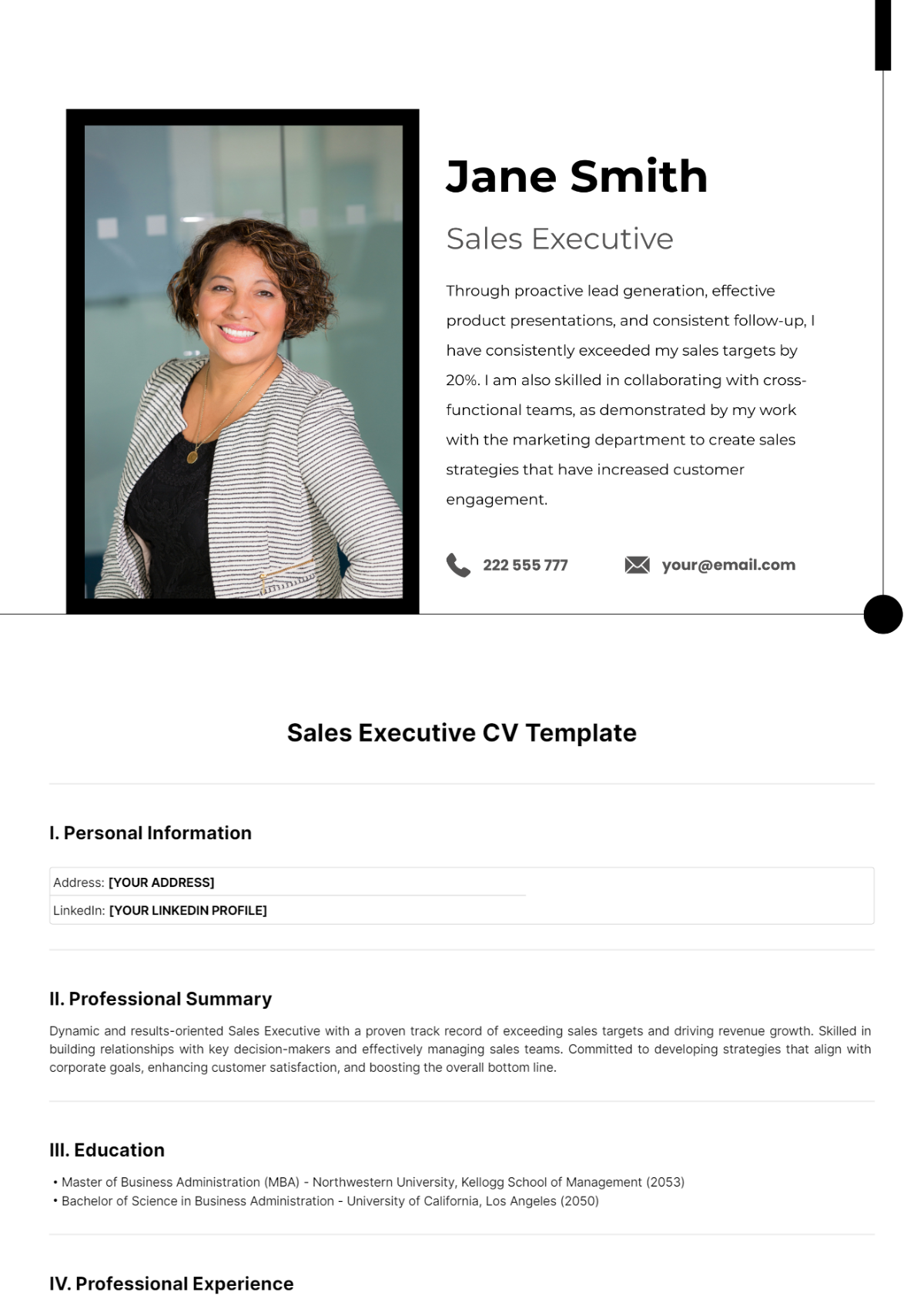 Sales Executive CV Template - Edit Online & Download