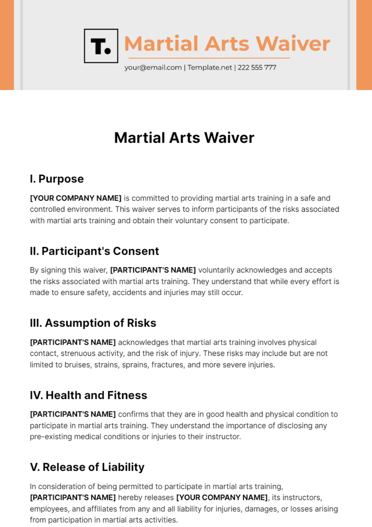 Martial Arts Waiver Template