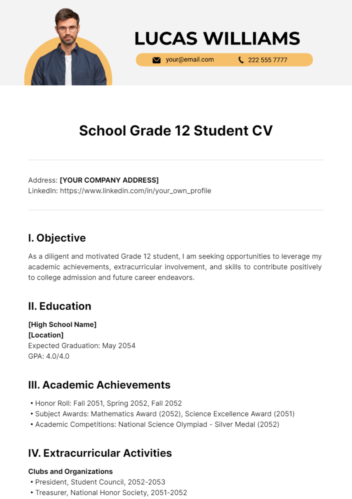 School Grade 12 Student CV Template Edit Online Download Example School Grade 12 Student CV Template Edit Online Download Example