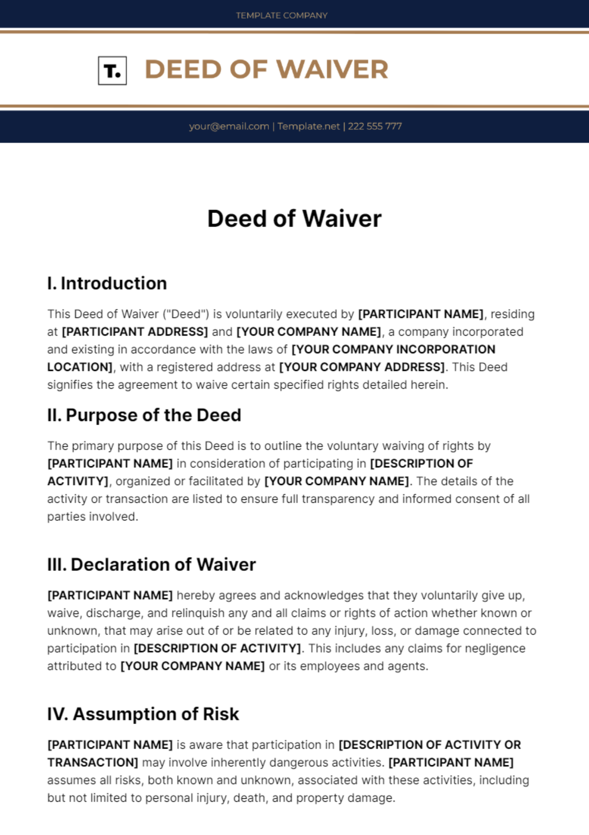 Deed Of Waiver Template - Edit Online & Download