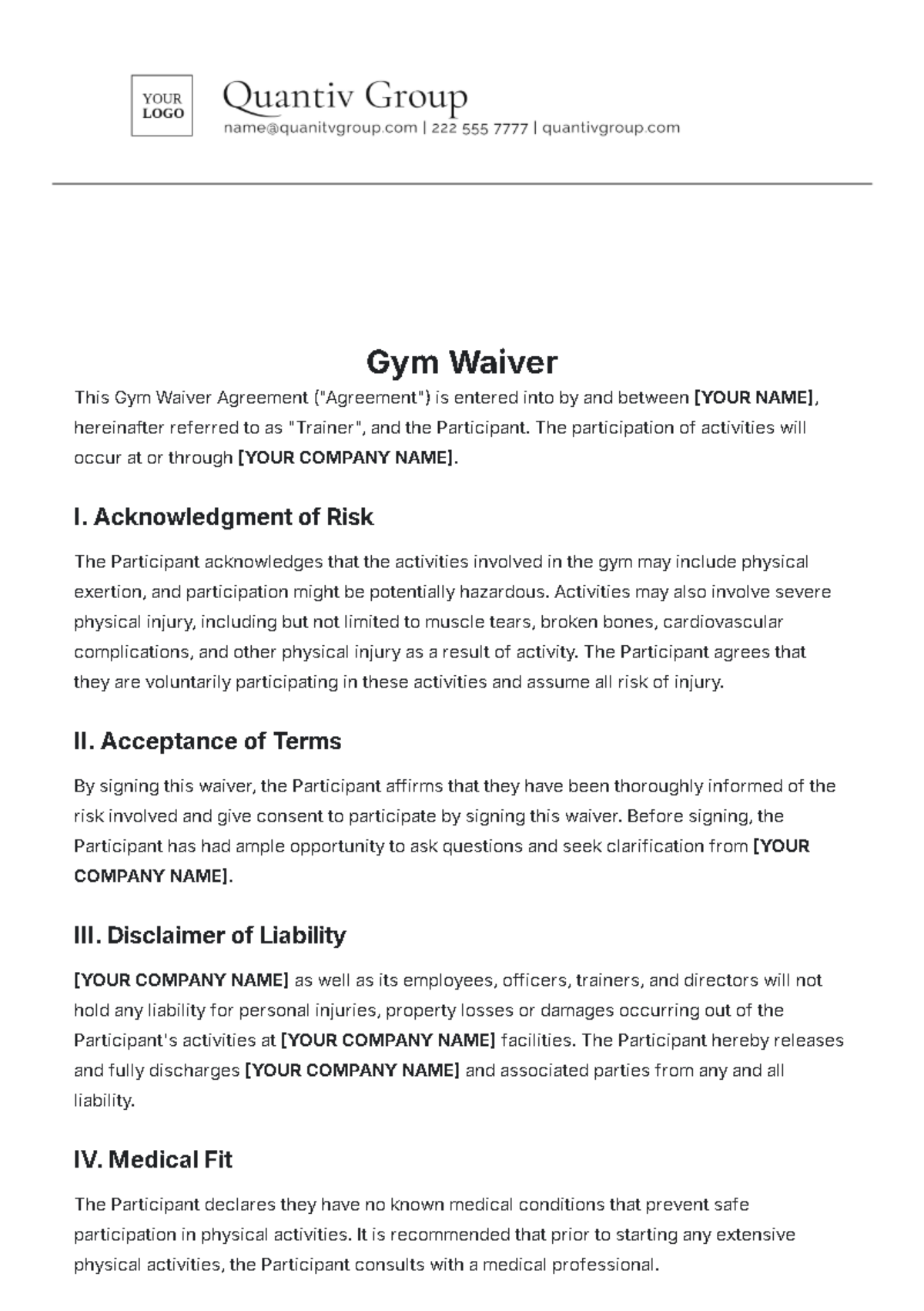 Gym Waiver Format Template - Edit Online & Download