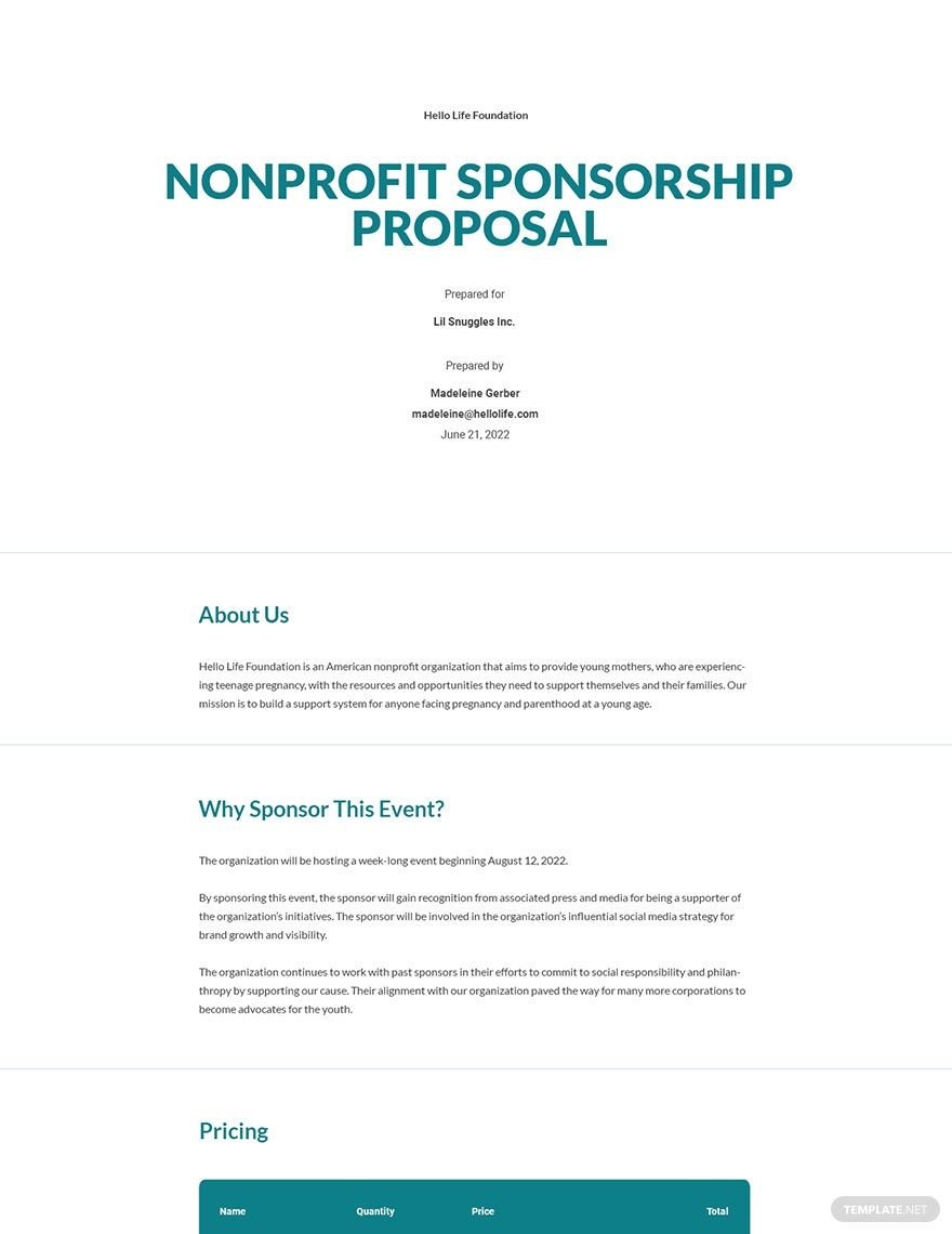 Nonprofit Sponsorship Proposal Template