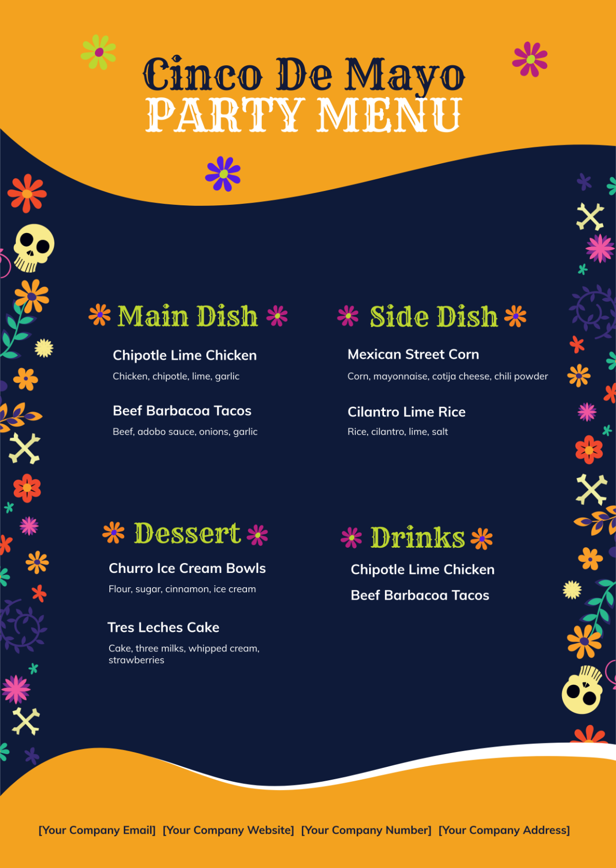 Free Cinco De Mayo Party menu Template