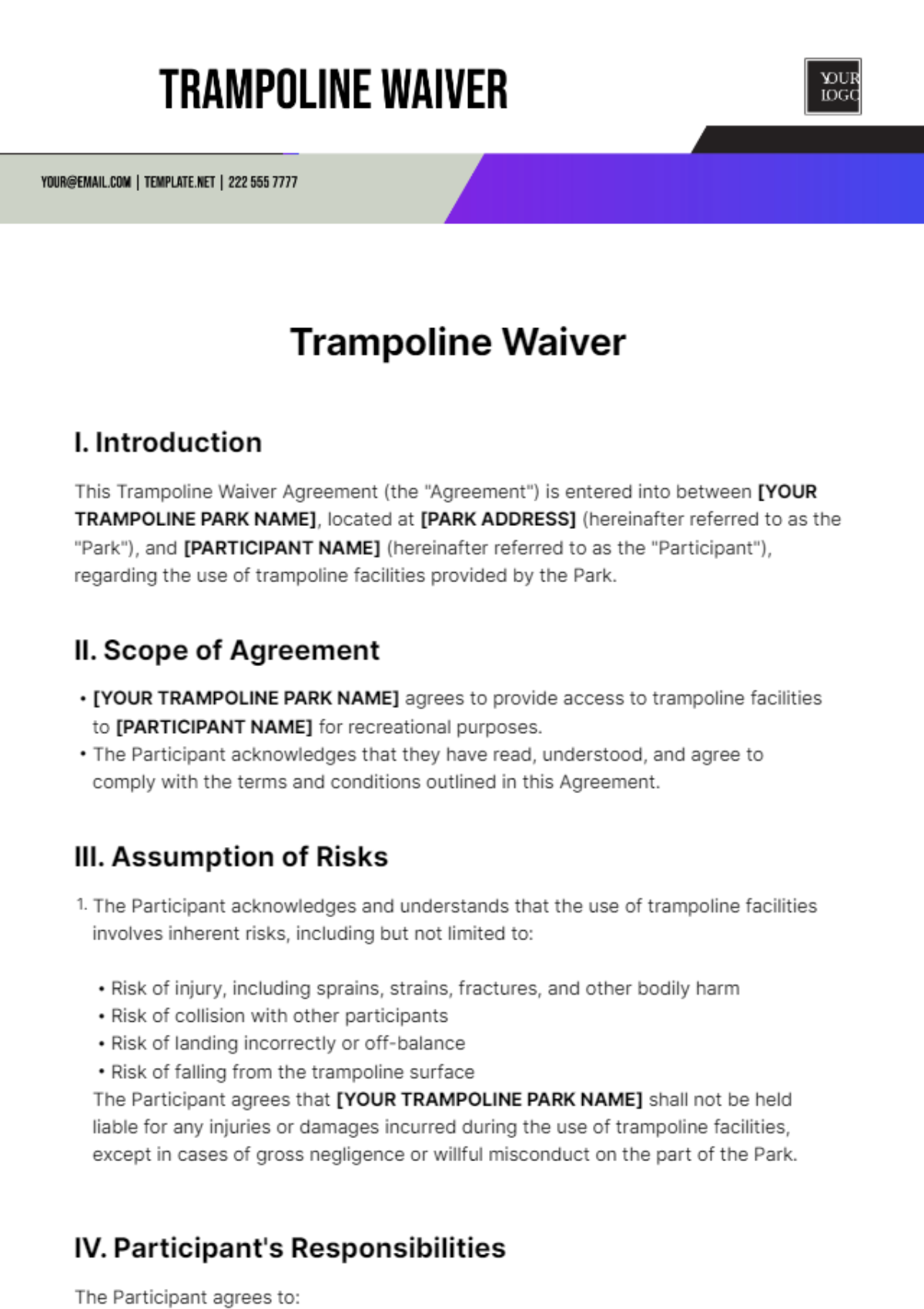 Trampoline Waiver Template - Edit Online & Download