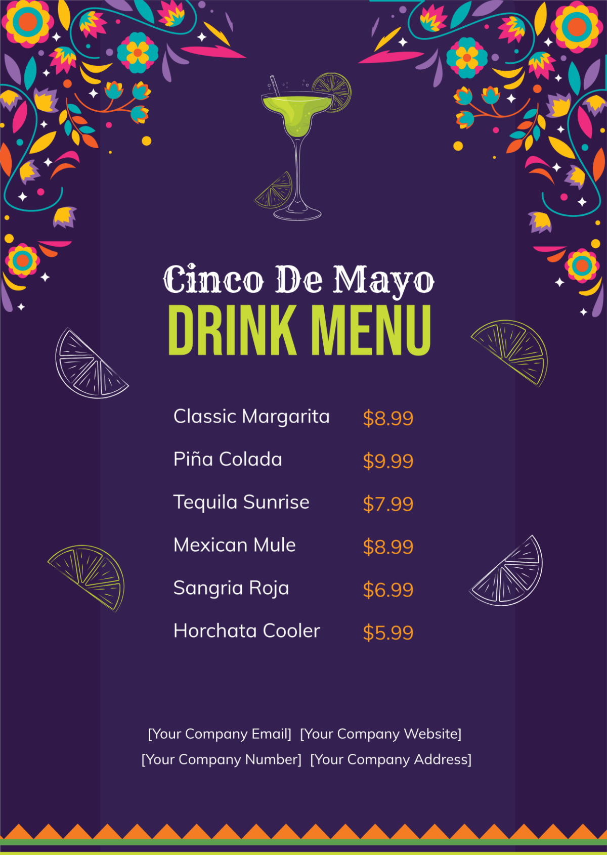 Free Cinco De Mayo Drink menu Template
