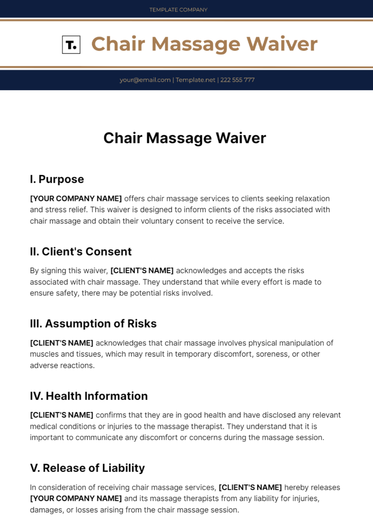 Chair Massage Waiver Template