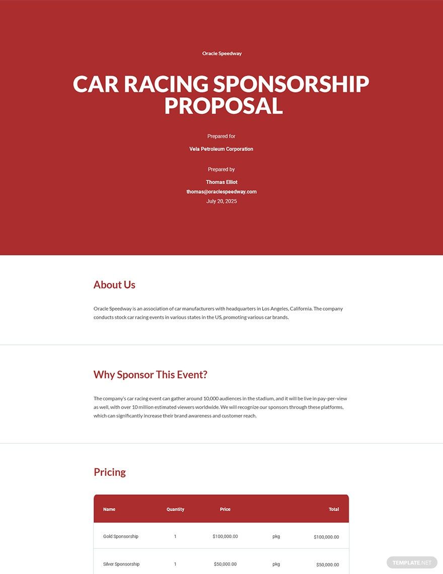 Racing Sponsorship Proposal Template