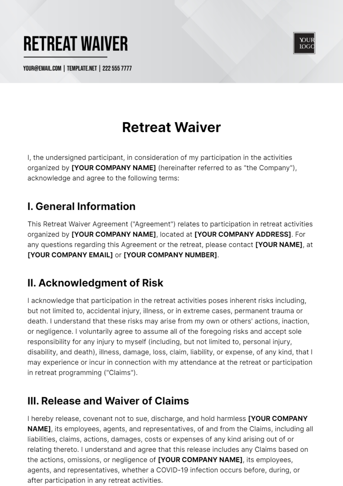 Retreat Waiver Template