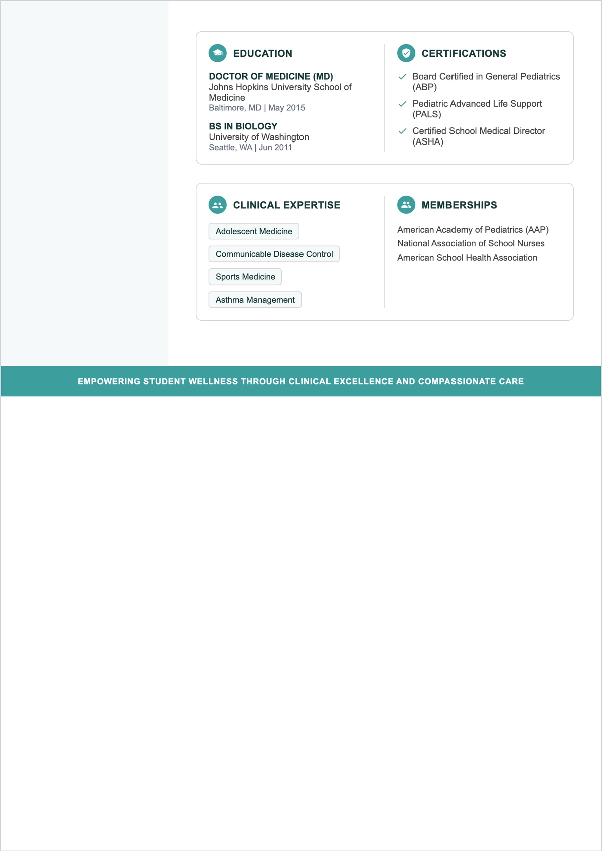 Free School Doctor ATS CV Template, AI CV Builder