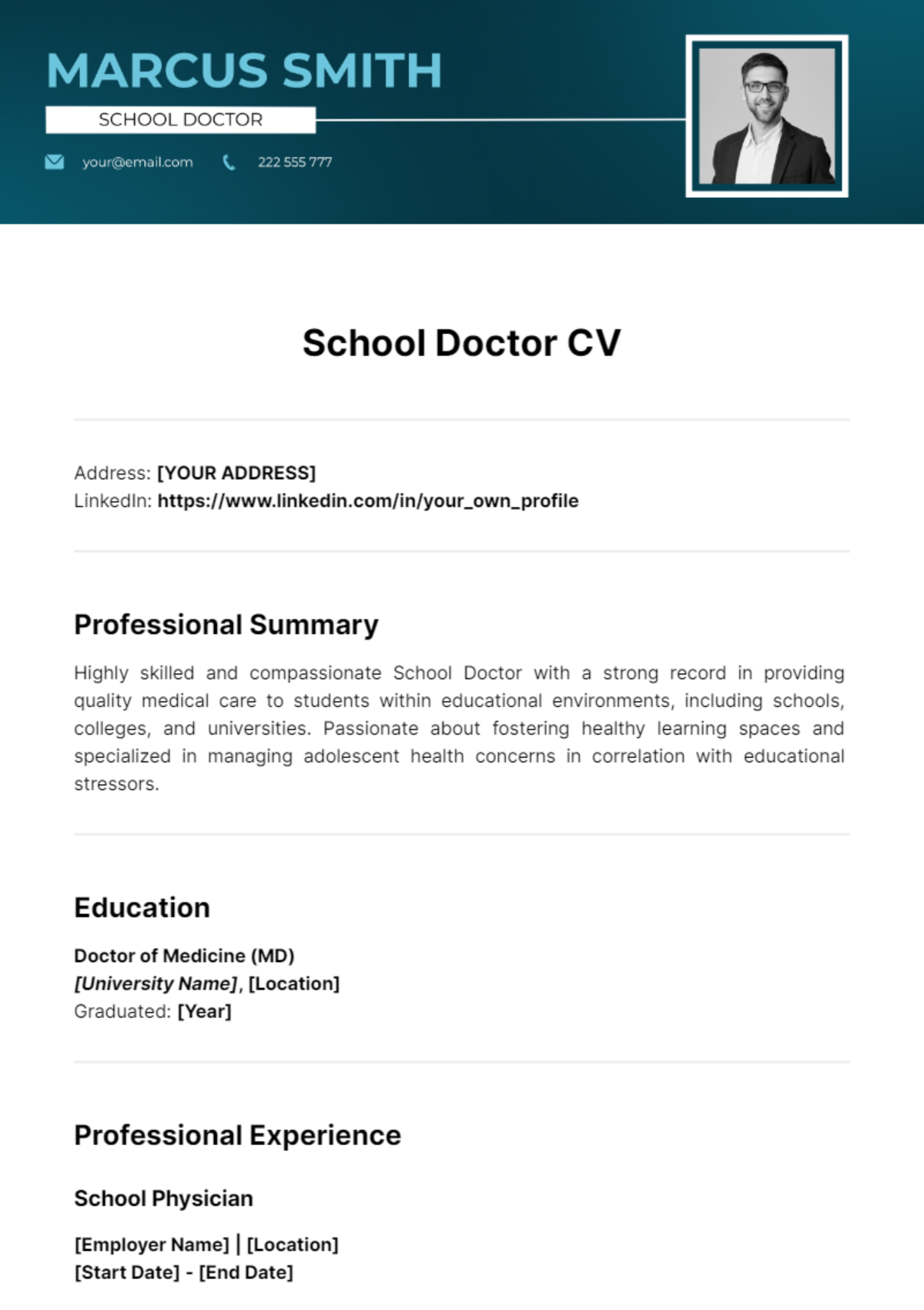 School Doctor CV Template