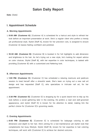 Free Salon Daily Report Template to Edit Online