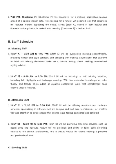 Free Salon Daily Report Template to Edit Online