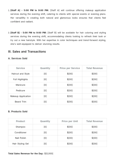 Free Salon Daily Report Template to Edit Online