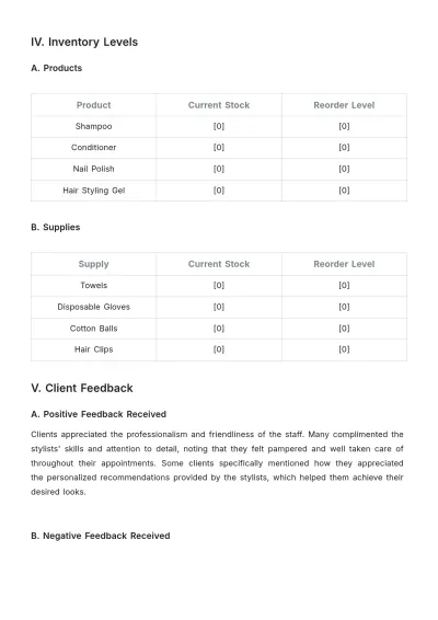 Free Salon Daily Report Template to Edit Online