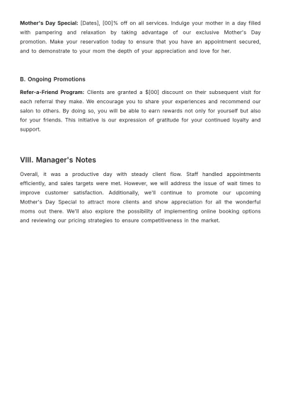 Free Salon Daily Report Template to Edit Online