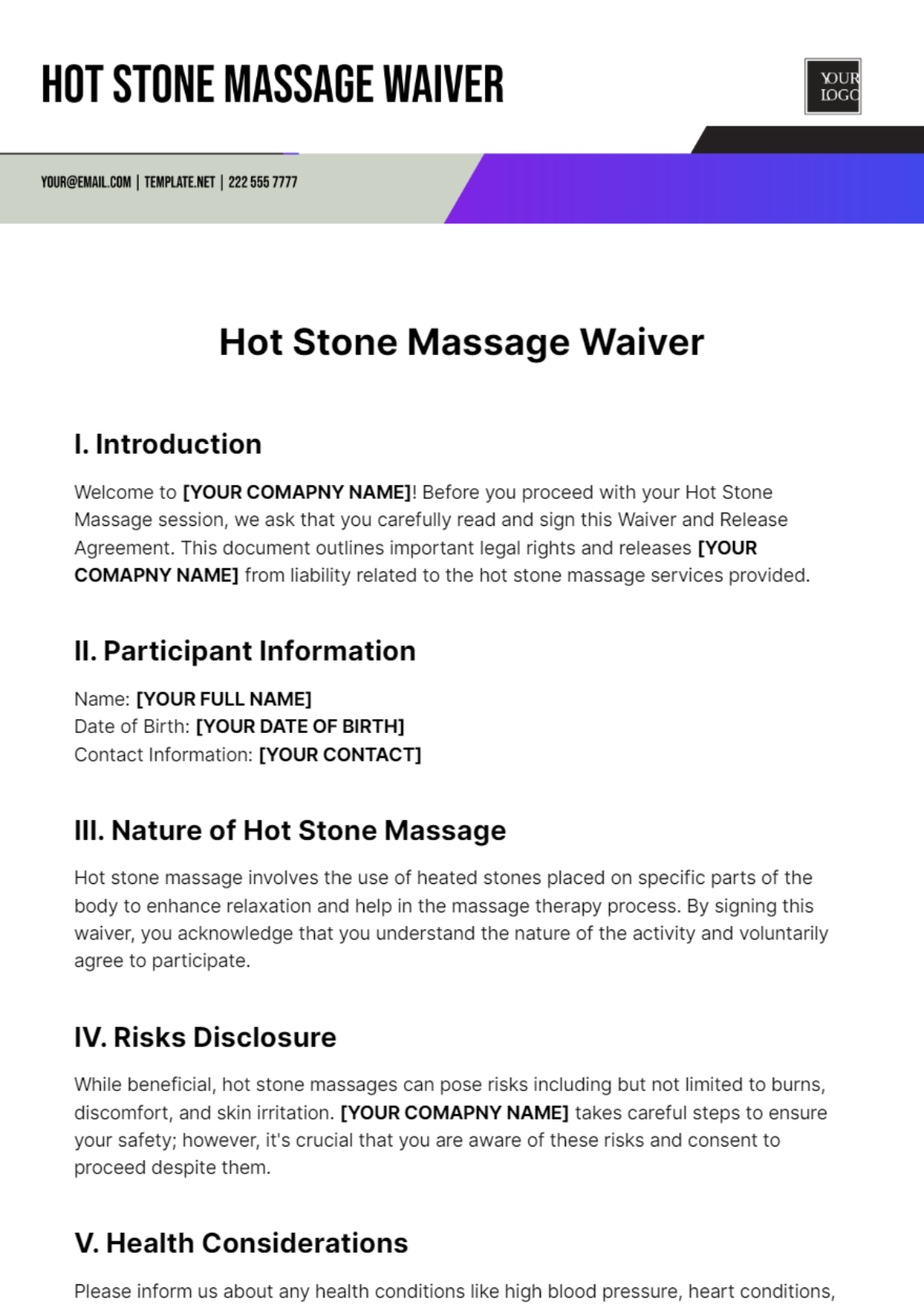 Hot Stone Massage Waiver Template