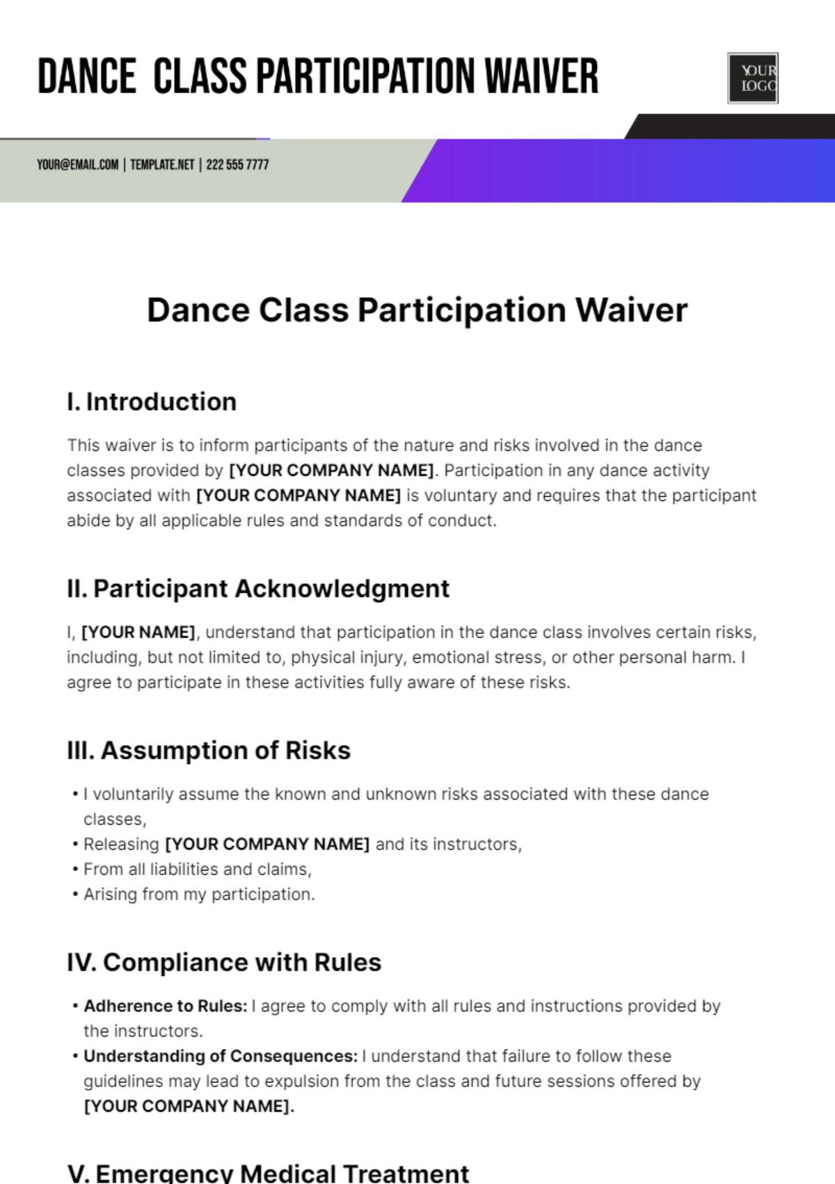 Dance Class Waiver Template - Edit Online & Download