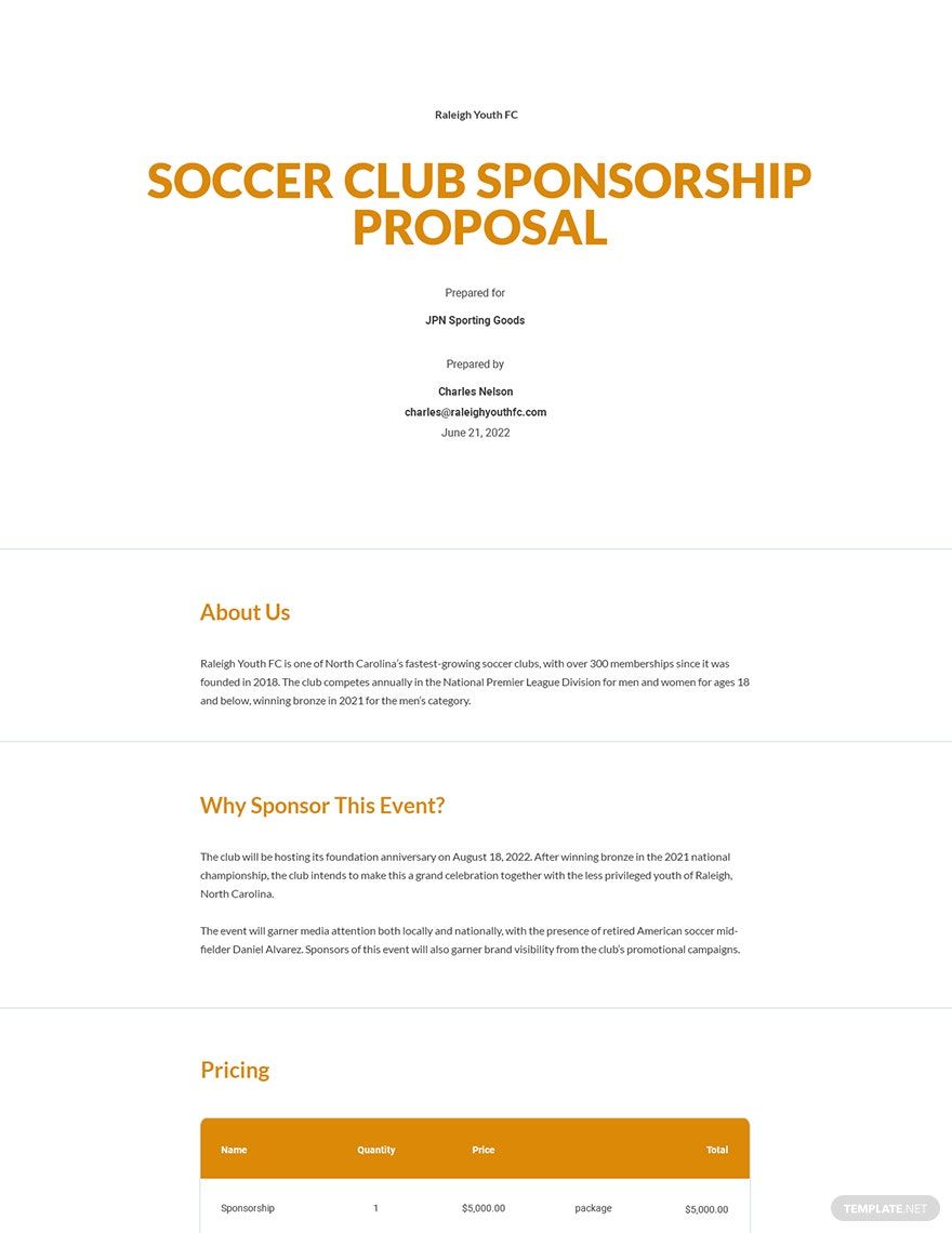 Soccer Club Sponsorship Proposal Template Google Docs Word Apple 