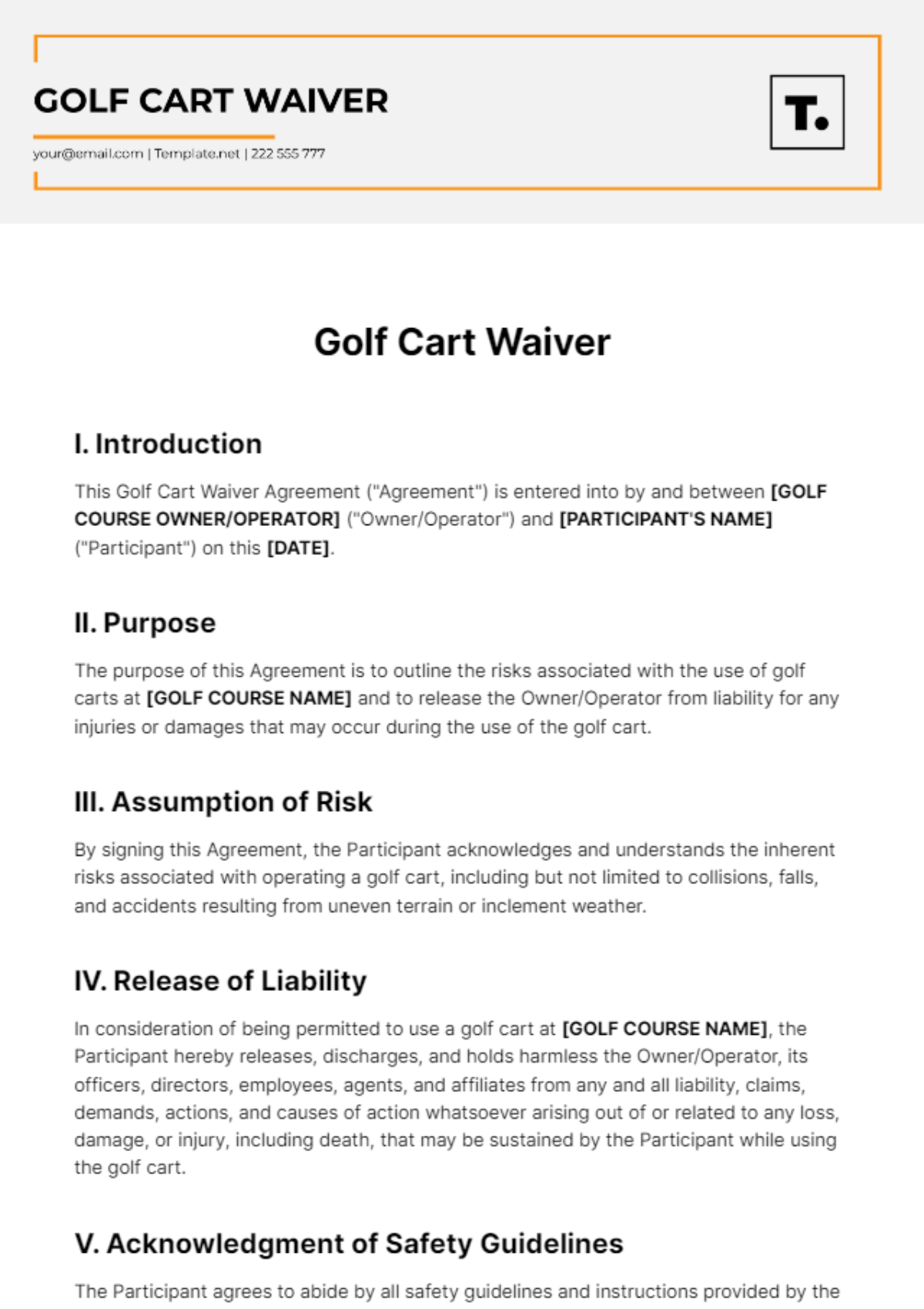 Golf Cart Waiver Template