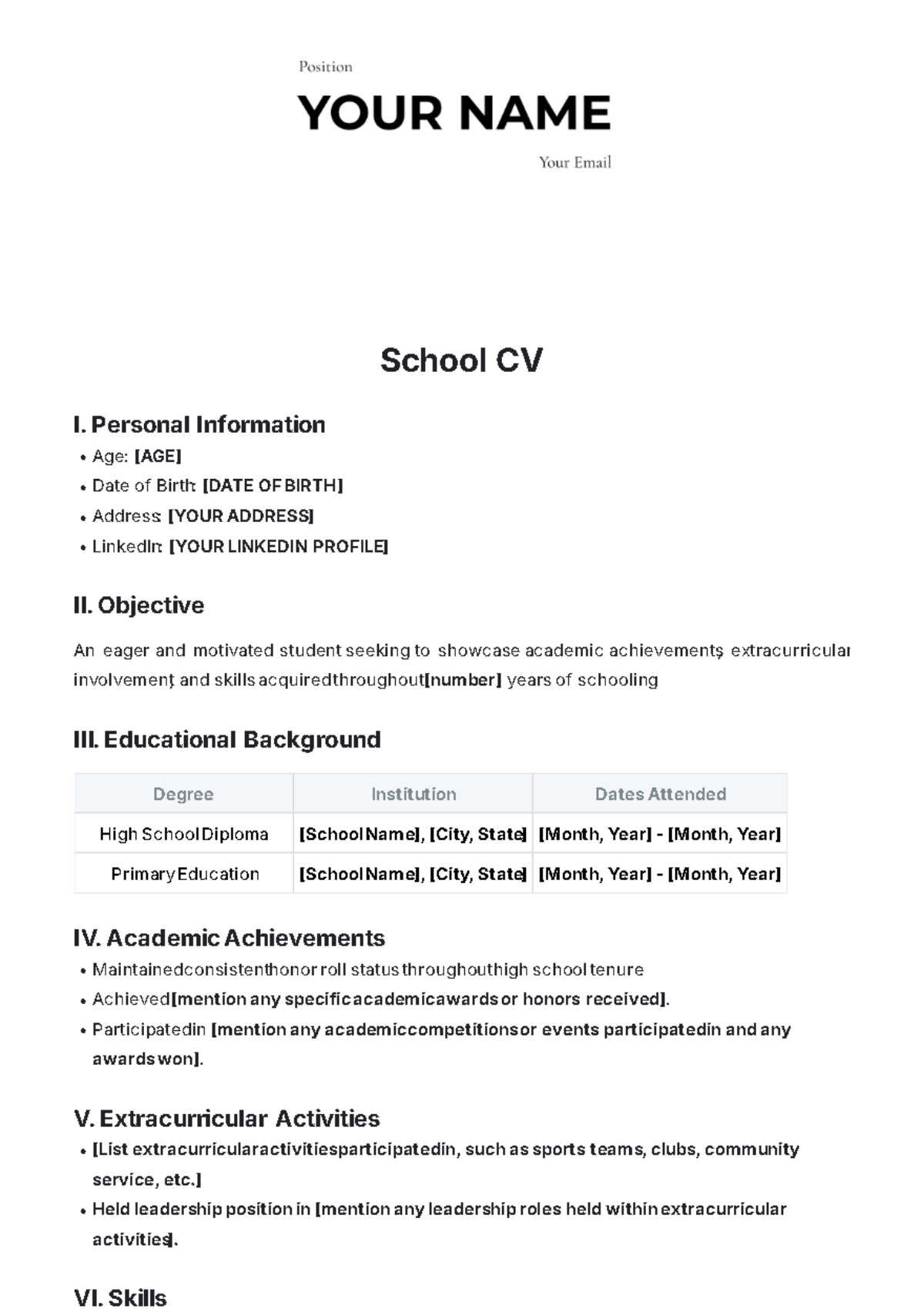 Aesthetic School CV Template - Edit Online & Download