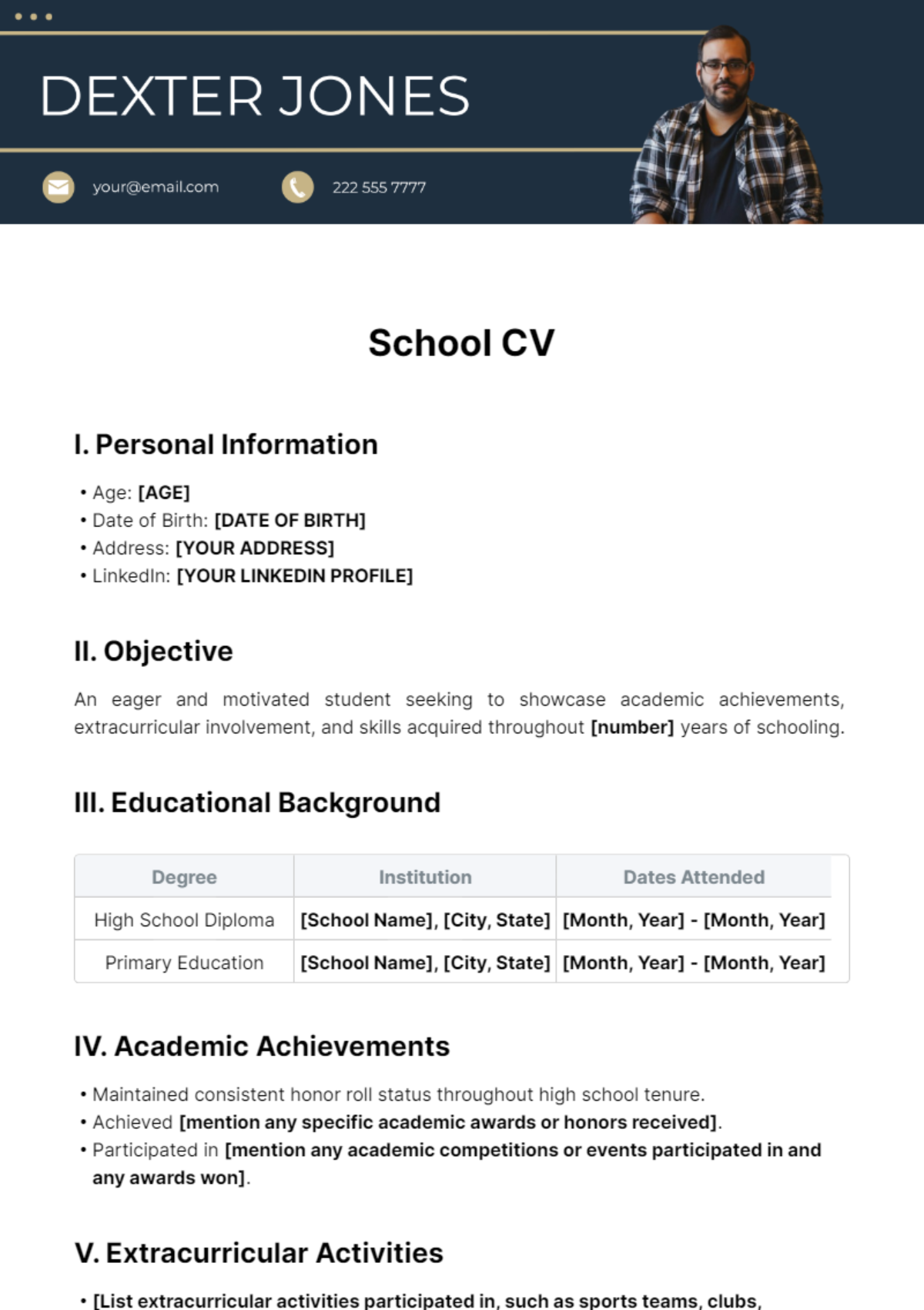 School CV Templates Edit Online Download Template