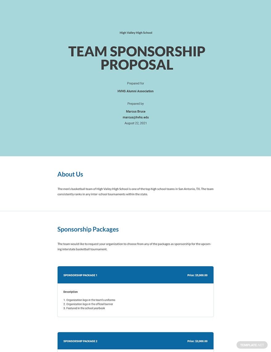 Printable Team Sponsorship Proposal Template