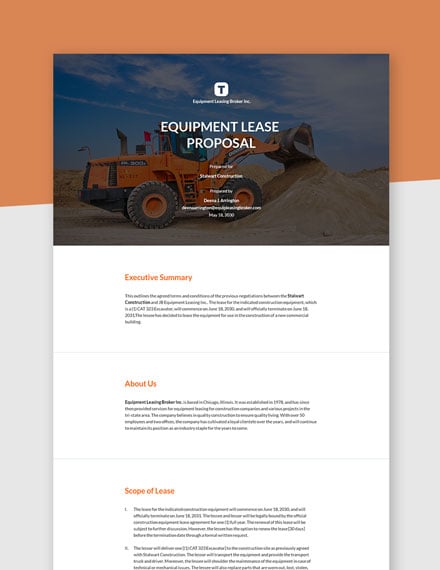 Editable Construction Equipment Lease Proposal Template