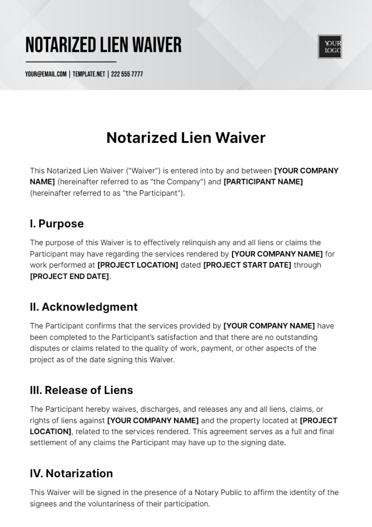 Notarized Lien Waiver Template