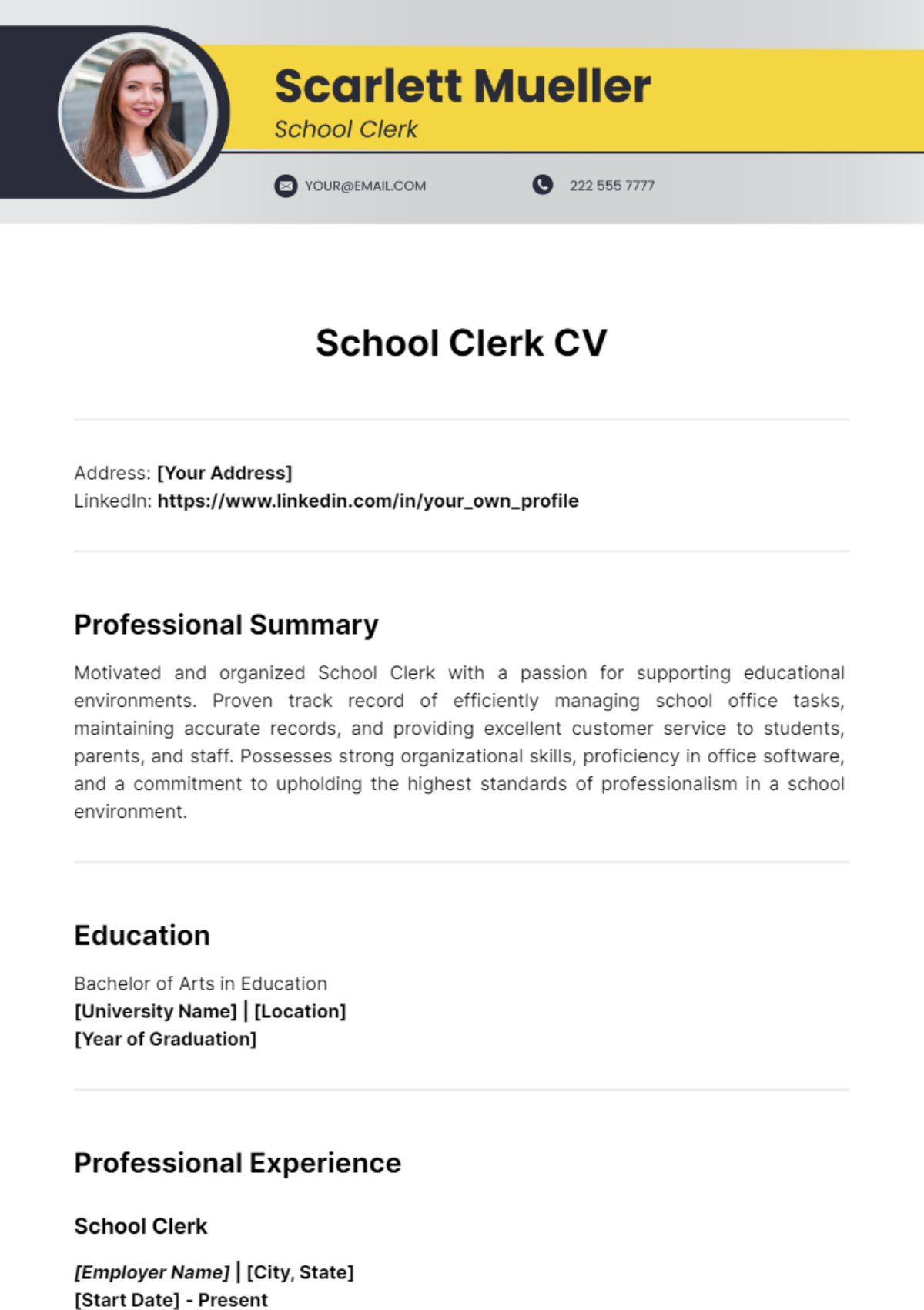 School Clerk CV Template