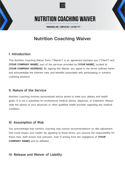 Free Nutrition Coaching Waiver Template to Edit Online