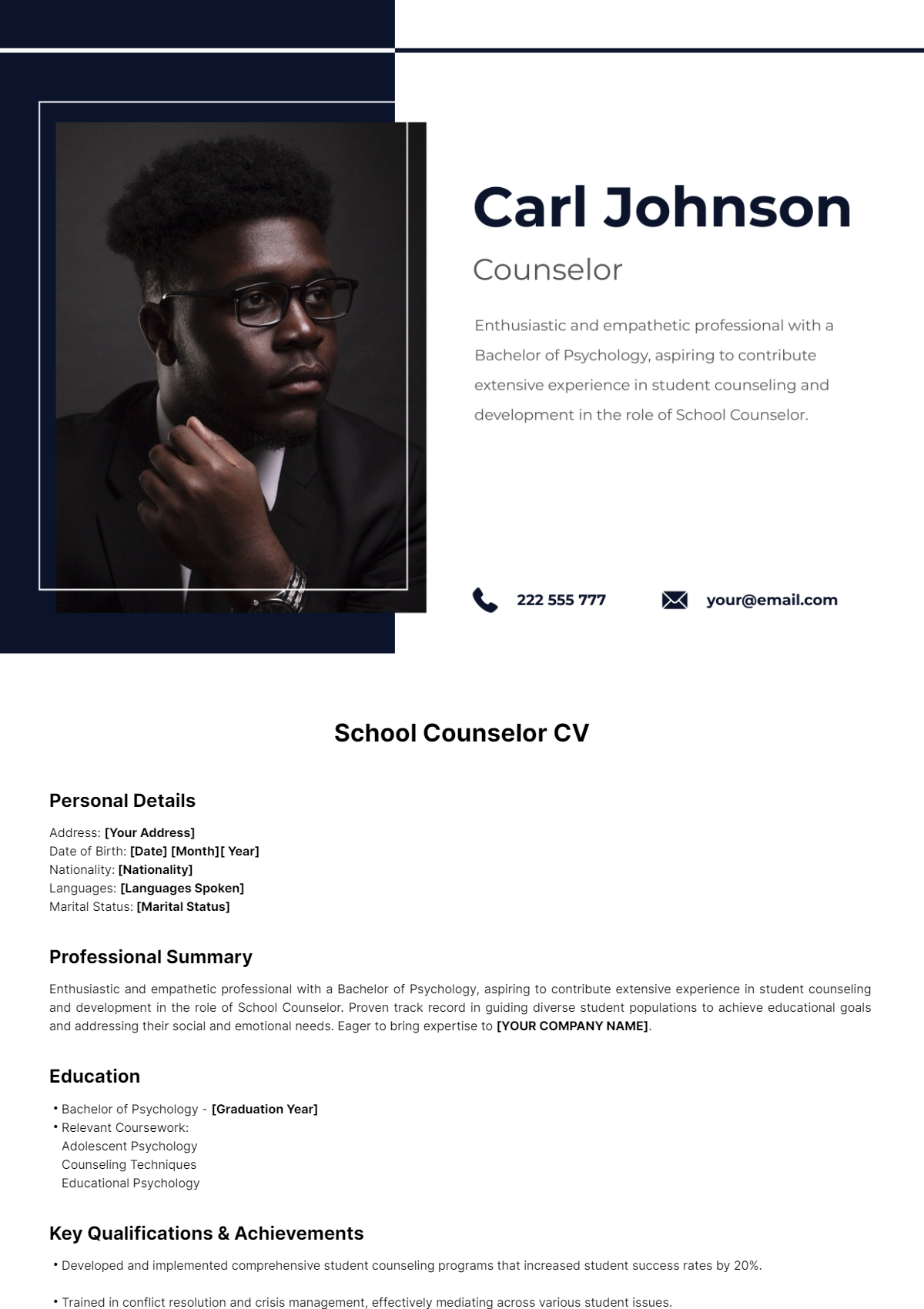 School Counselor CV Template