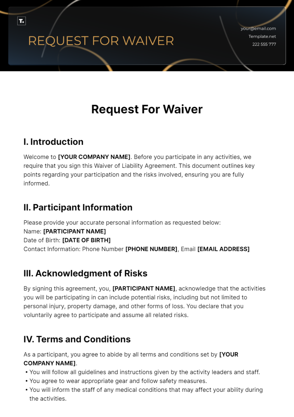 Request For Waiver Template