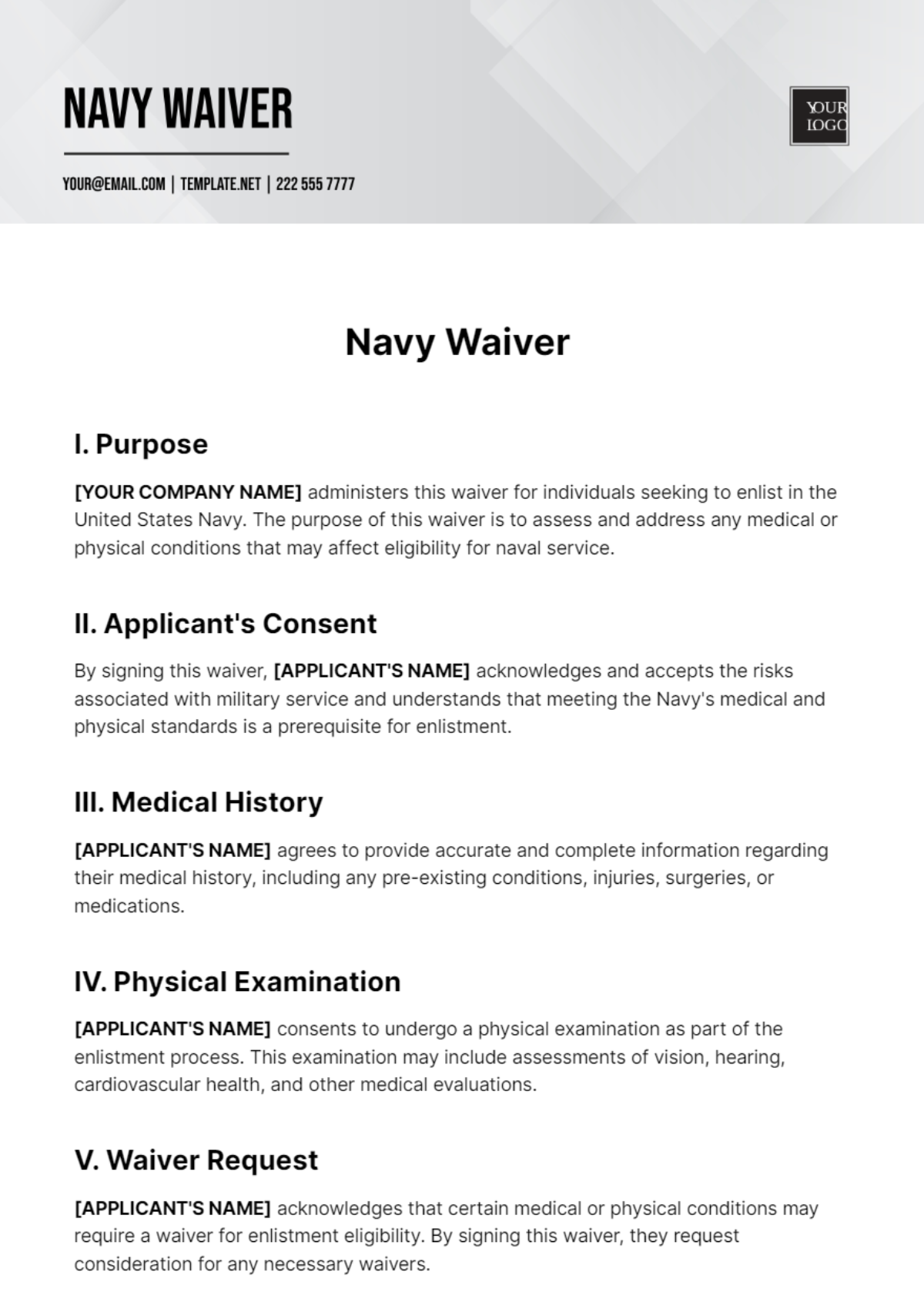 Navy Waiver Template