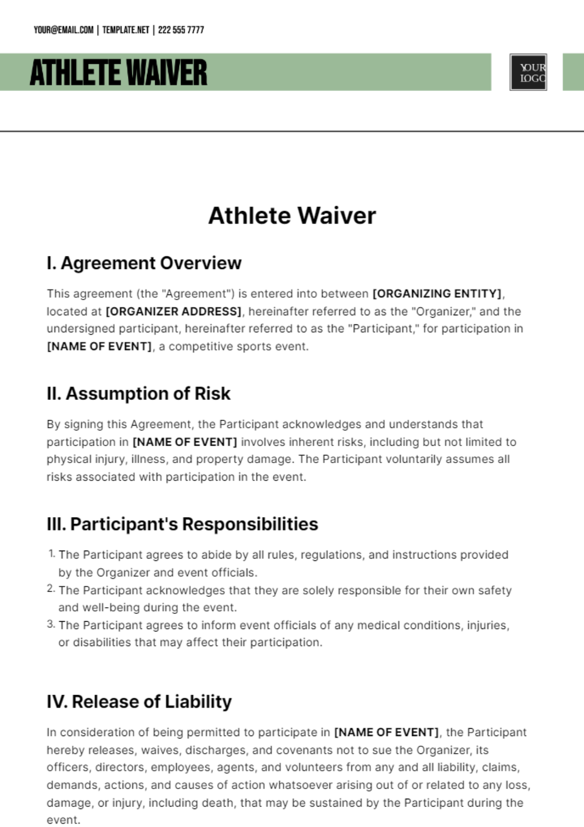 Athlete waiver Template - Edit Online & Download