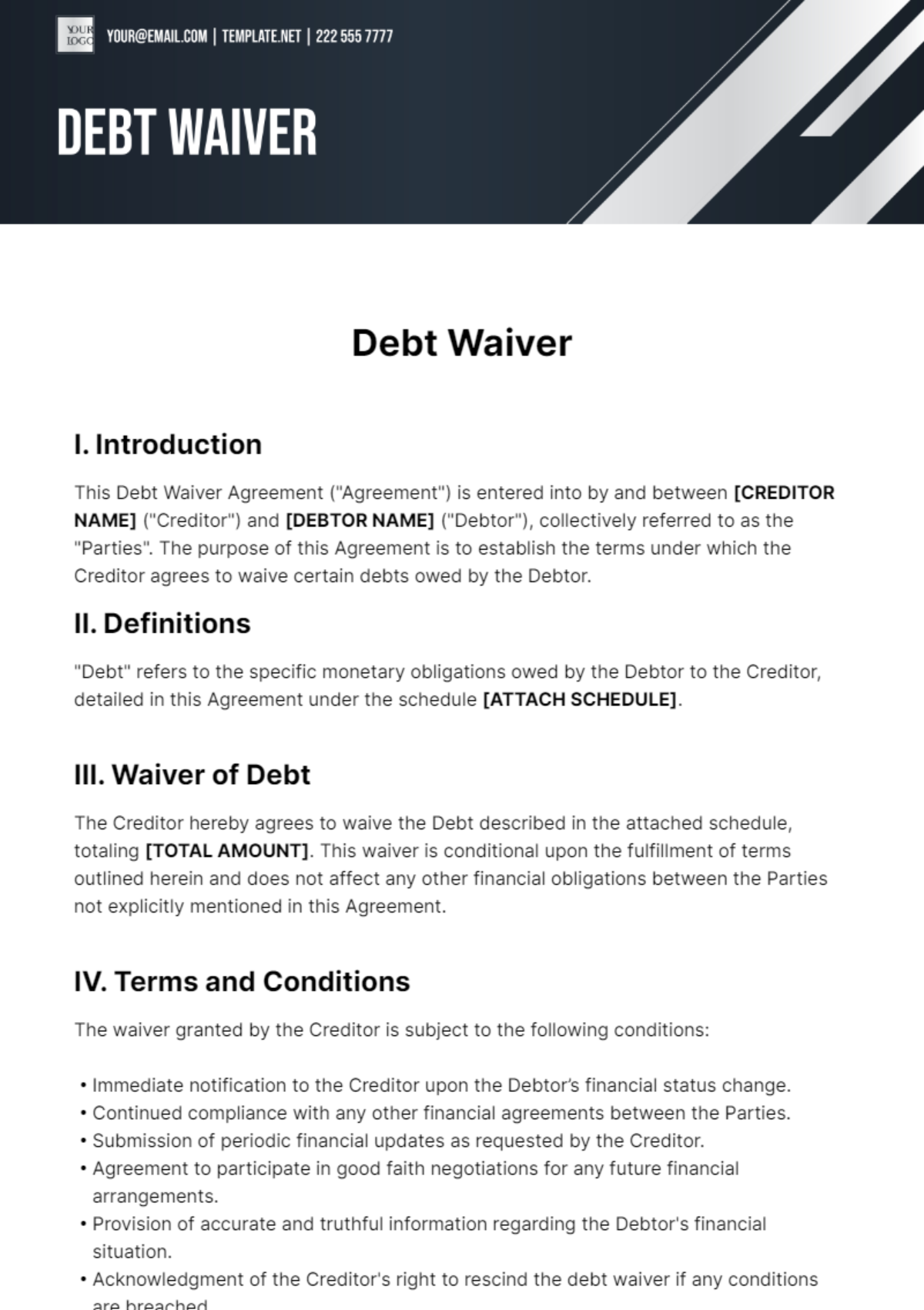 Debt Waiver Template