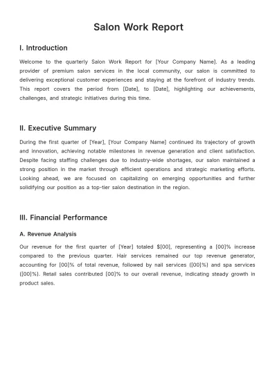 Free Salon Work Report Template to Edit Online