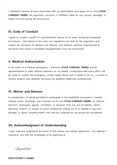 Free Basketball Waiver Template to Edit Online