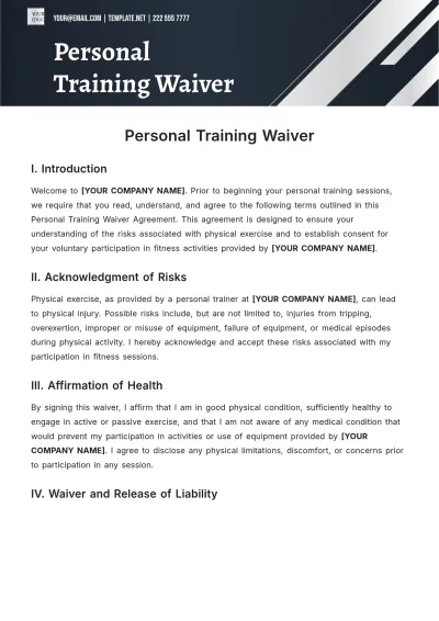 Free Personal Training Waiver Template to Edit Online