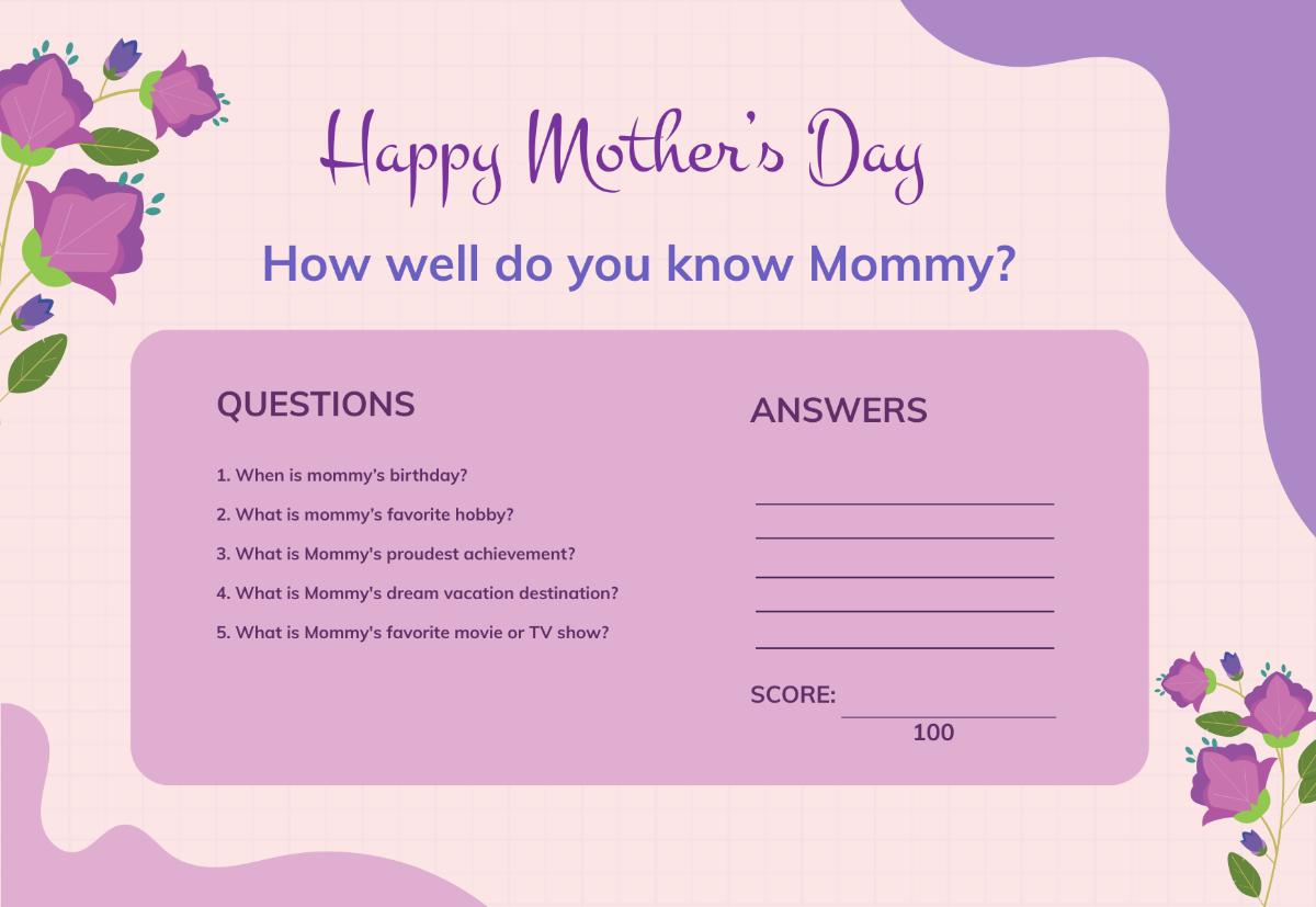 Mother's Day Activity Card Template